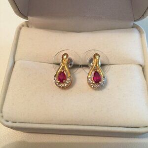 Womens Ruby Earrings 14kt & Sterling Silver
